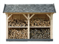 Leñero de exterior madera natural y gris 220x62x178 cm para jardín - diseño cubierto amplio