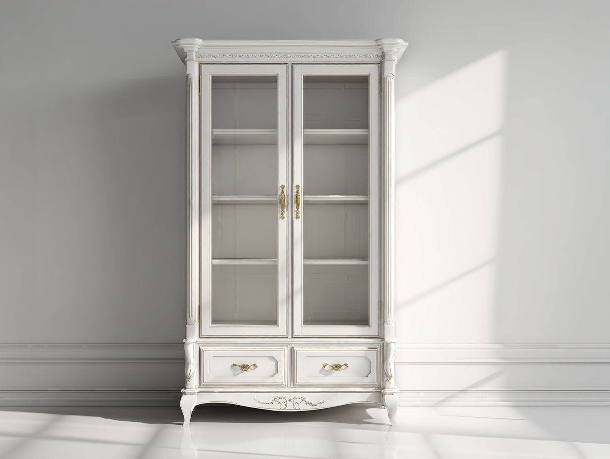 Vitrinas madera y vidrio blanco 105x42x195 cm para salón - diseño clásico