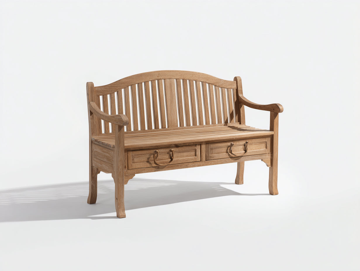 Bancos de jardín madera natural 136x57x90 cm para exterior - diseño clásico con almacenamiento