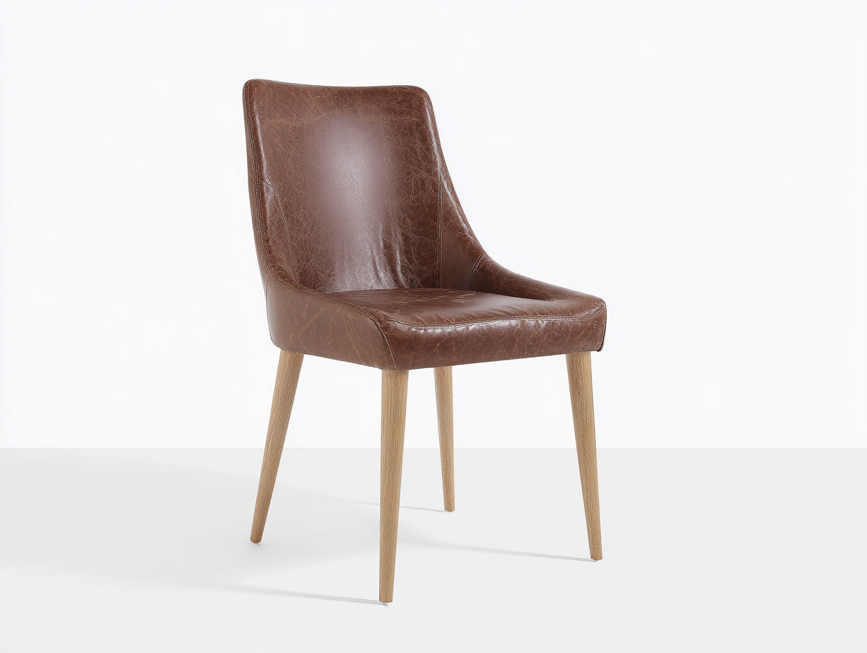 Sillas de comedor 50x58x88 cm - cuero sintético marrón y madera natural - asiento tapizado - estilo moderno