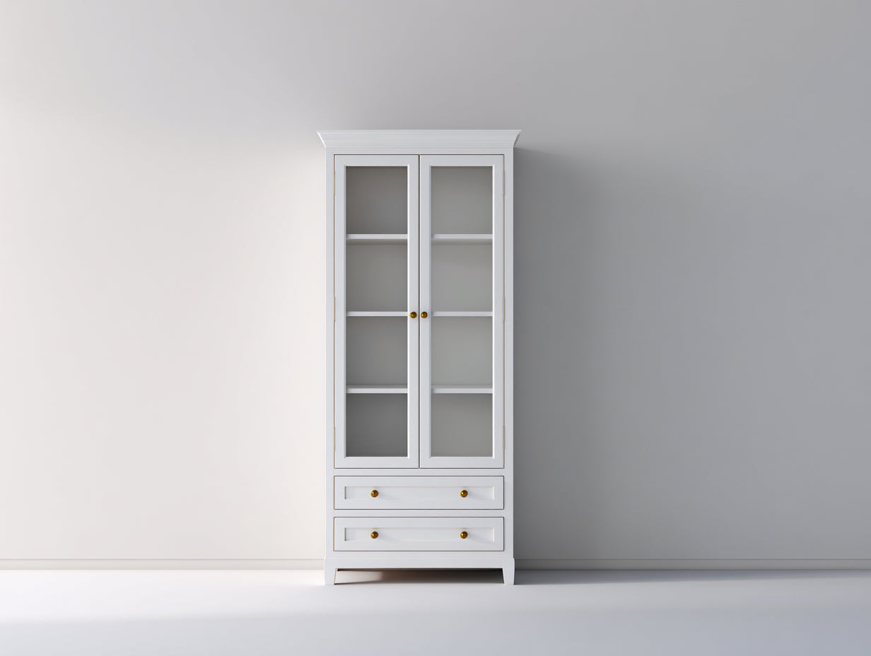 Vitrinas Vitrina madera y vidrio 90x40x190 cm Blanca con cajones - Estilo clásico