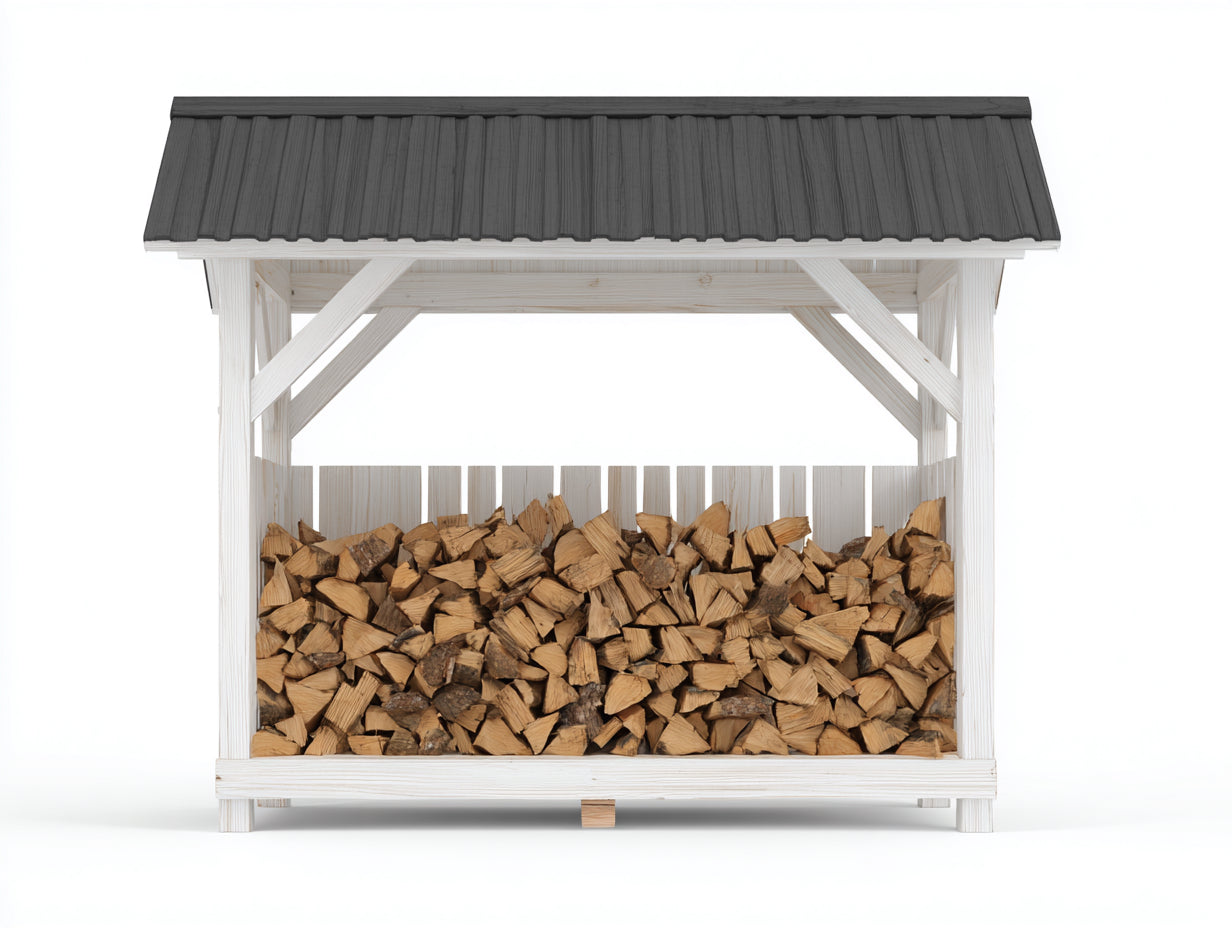 Leñero de exterior de madera 190x72x158 cm - Blanco-Gris - Diseño abierto con tejado