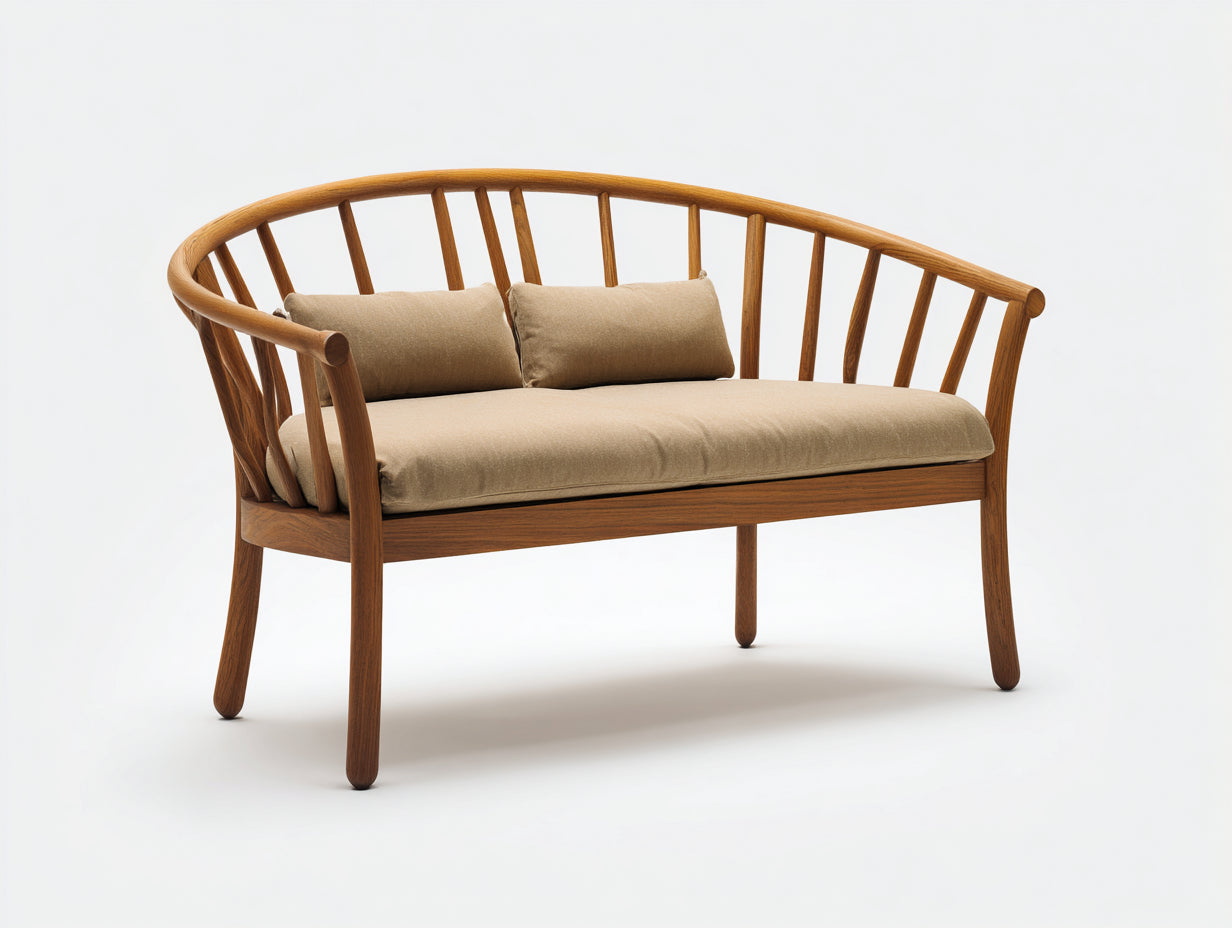 Bancos de jardín madera natural 135x58x86 cm para exteriores - diseño curvo con cojín beige
