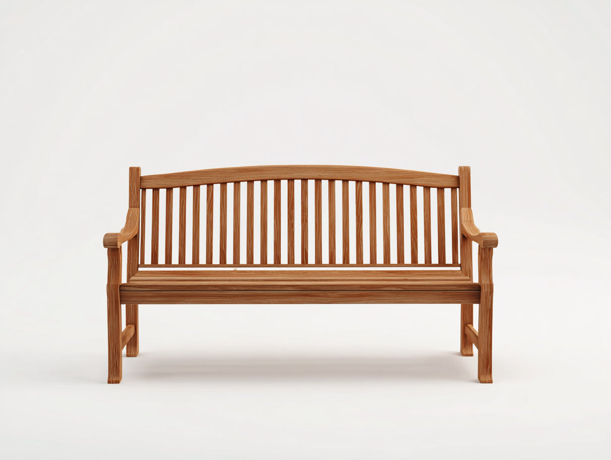 Banco de jardín madera natural 125x52x88 cm para exteriores - diseño clásico con respaldo curvo