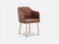 Sillas de comedor Silla de comedor cuero sintético 58x57x80 cm Marrón con reposabrazos y patas de madera - Diseño envolvente