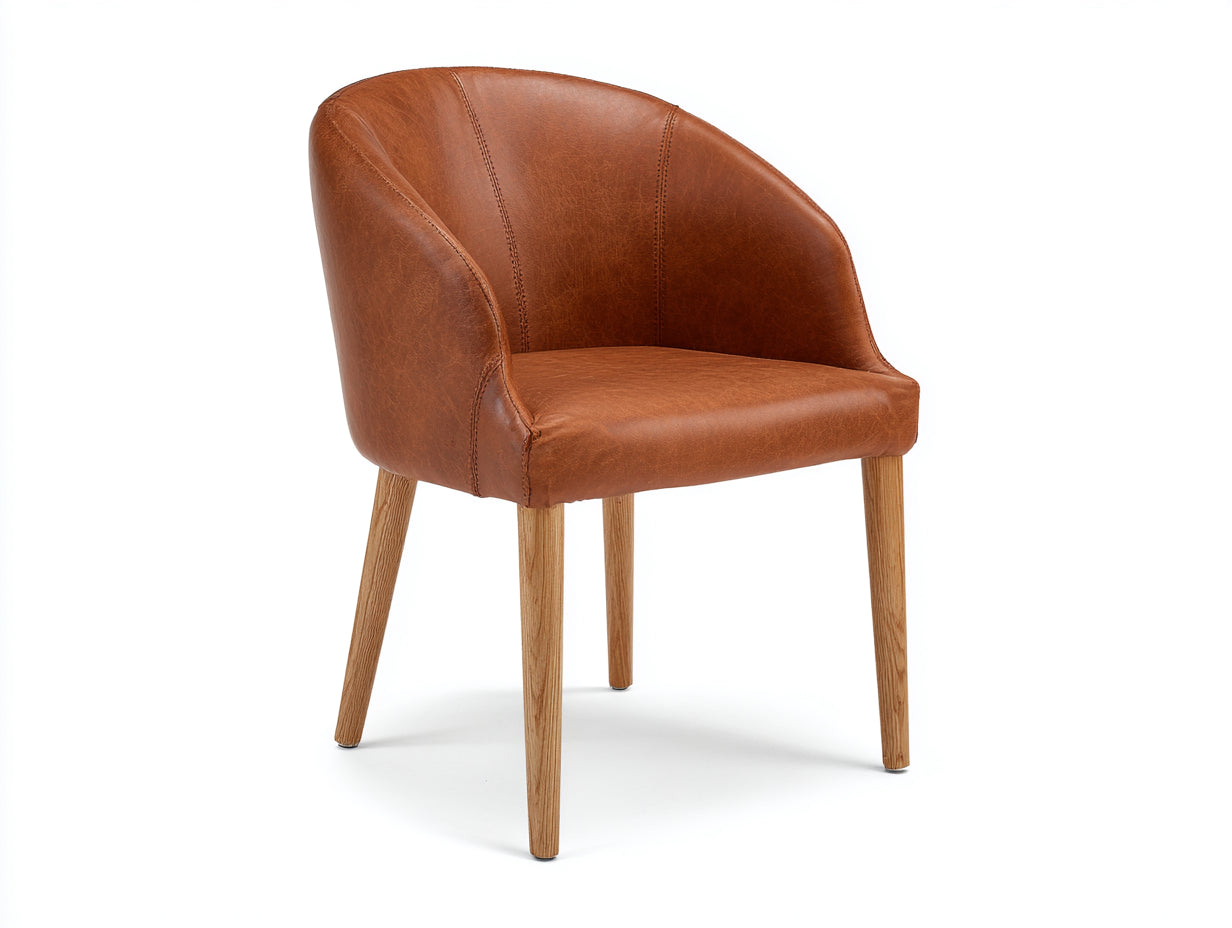 Sillas de comedor 54x58x80 cm - cuero sintético marrón y patas de madera - estilo moderno para comedor