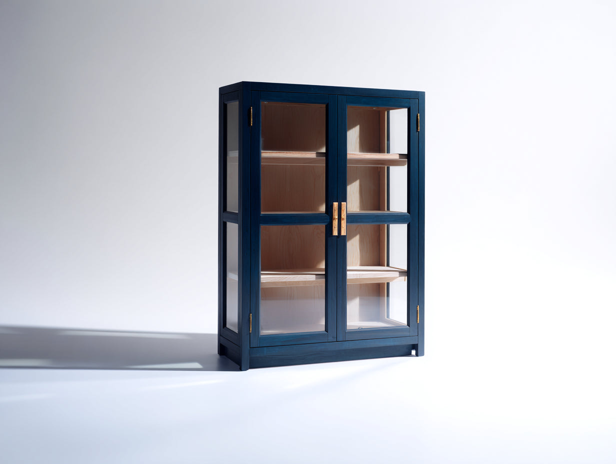 Vitrinas 100x40x150 cm - madera azul y cristal - 2 puertas - estilo moderno para salón