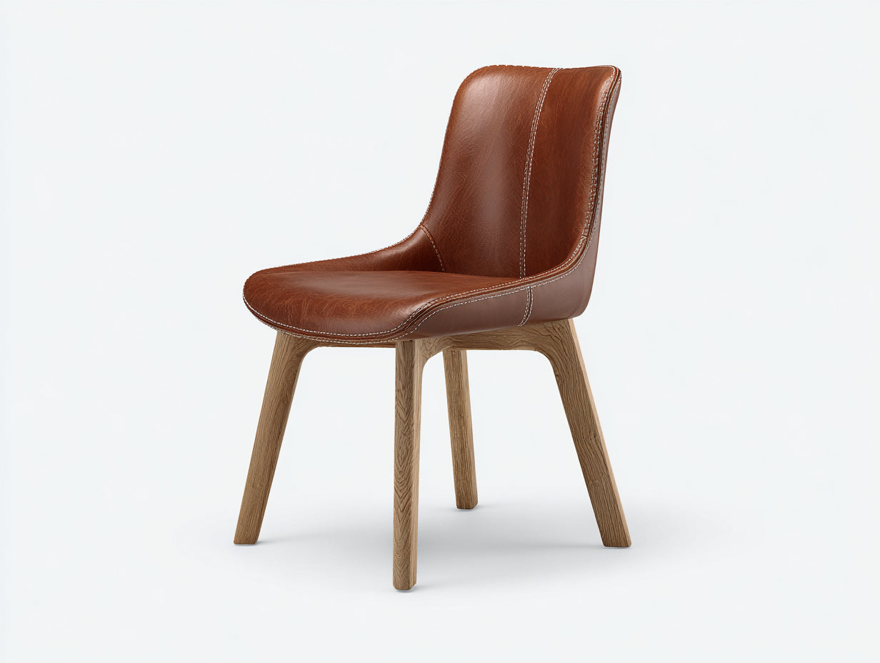 Sillas de comedor Silla de comedor cuero sintético 48x55x84 cm Marrón con patas de madera - Estilo vintage