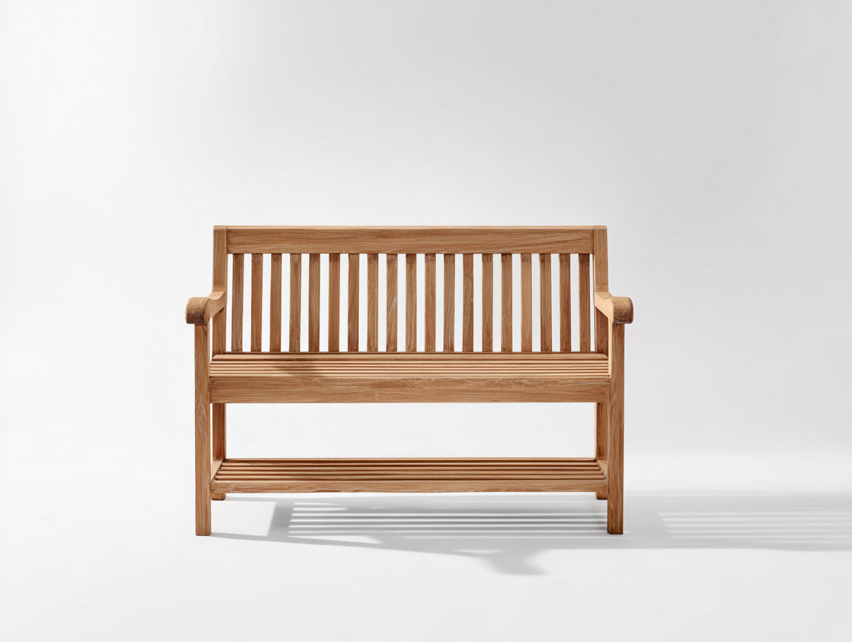 Banco de jardín madera natural 120x50x90 cm para exteriores - diseño clásico con respaldo vertical