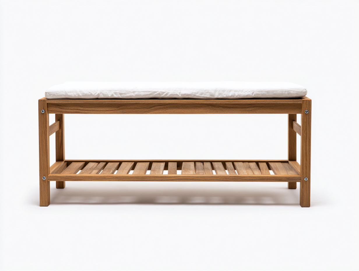 Bancos de jardín madera maciza 110x40x50 cm - marrón natural-beige - con estante inferior y cojín
