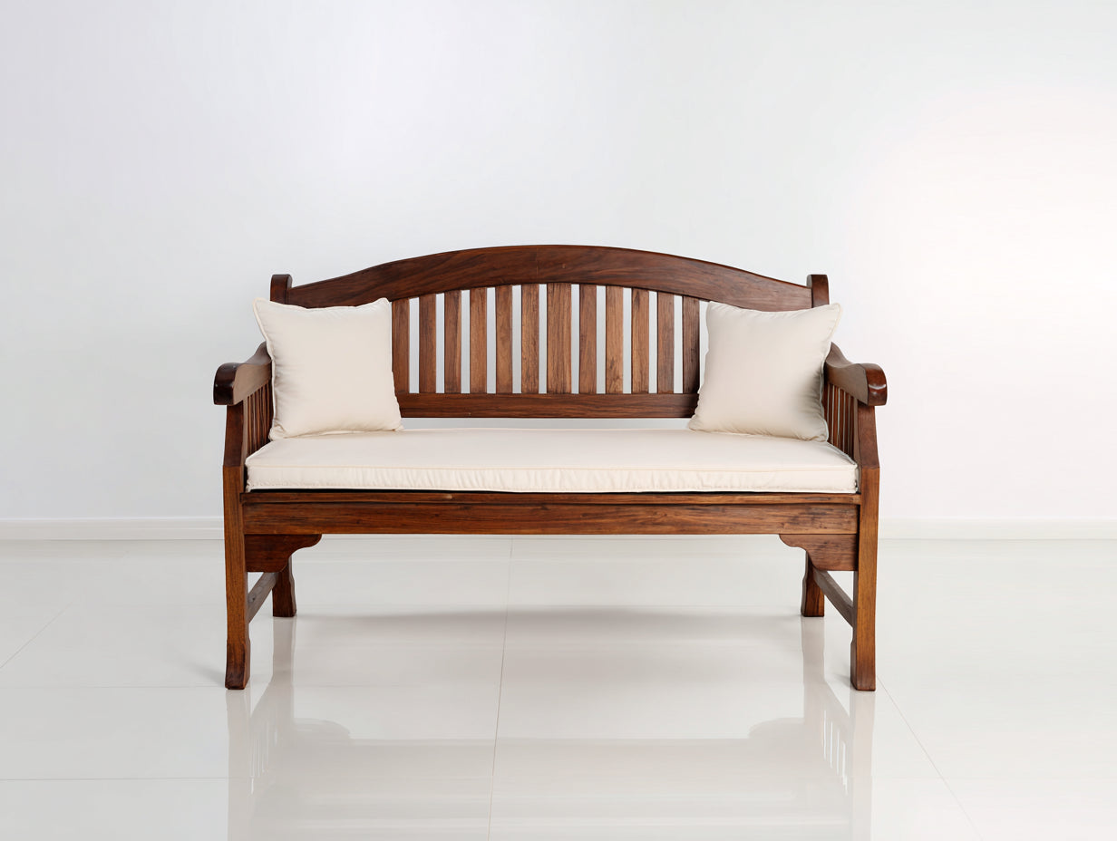 Bancos de jardín Banco de jardín madera 138x60x88 cm Marrón con cojines - Estilo clásico